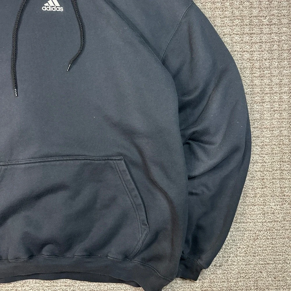 Vintage Adidas Hoodie Mens XL Black Pullover Sweatshirt Center Logo Jumper Y2K